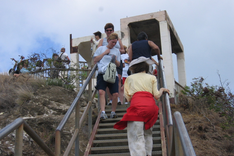 Kay climbing the last stairs to the summit.