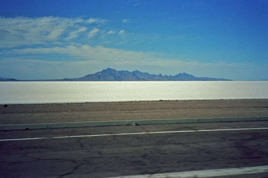 Mountains rise out of the Salt Flats.