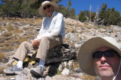 David and Bill rest and eat lunch near Duck Lake.