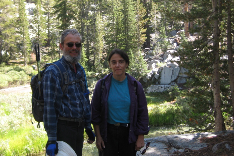 Frank and Stella in front of a small tarn.