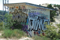 Even the radio repeater shack is covered with graffiti.