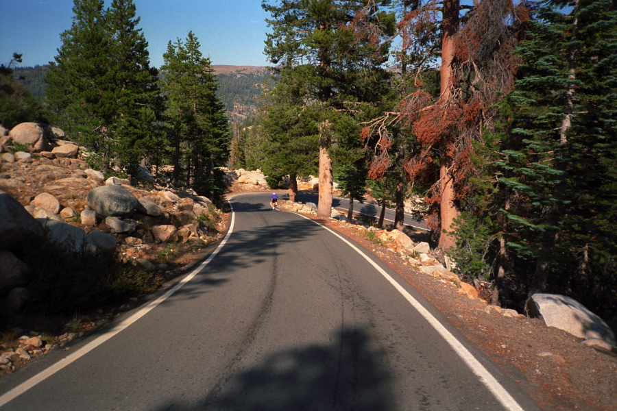 Jude descends the steep switchbacks east of Pacific Grade Summit.