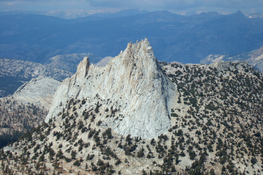 The sun shines on Cathedral Peak (10971ft).