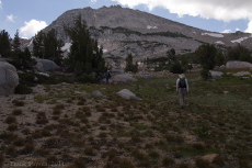 David. Stella, and Bill approach Echo Ridge, the mass of rock in the center.