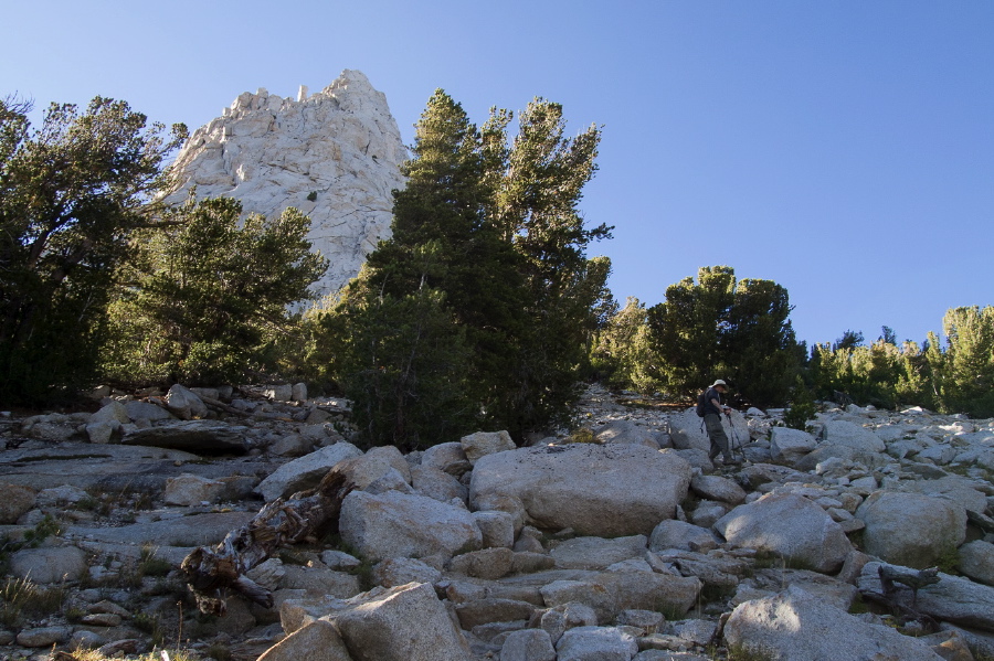 Bill makes his way down from Cathedral Peak.