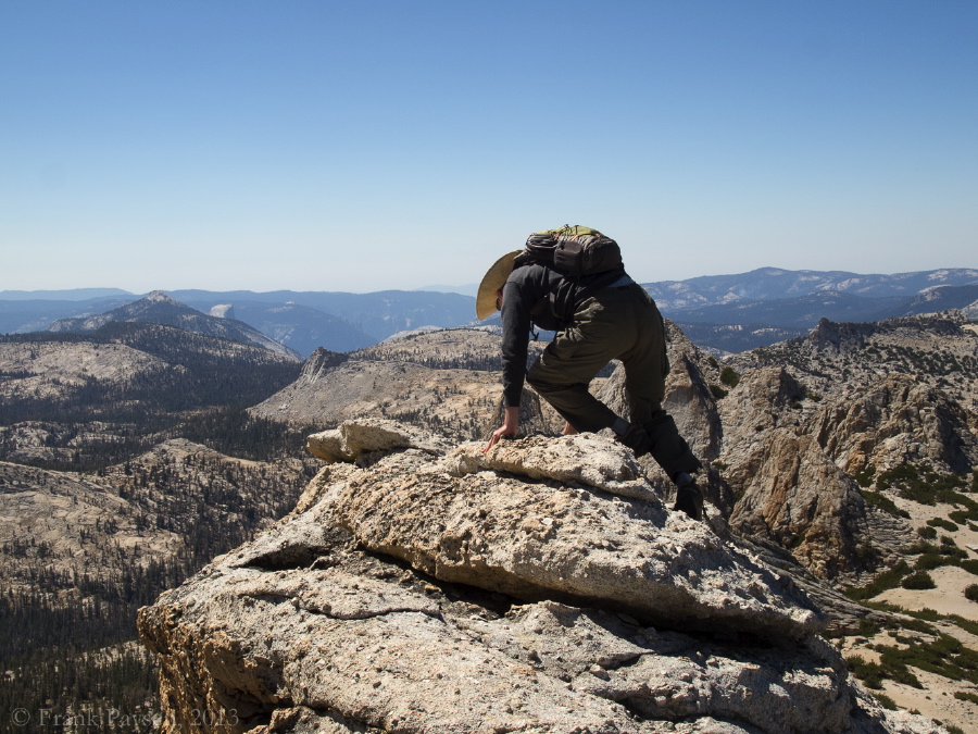 Up and over the tricky bit where the arête is narrowest