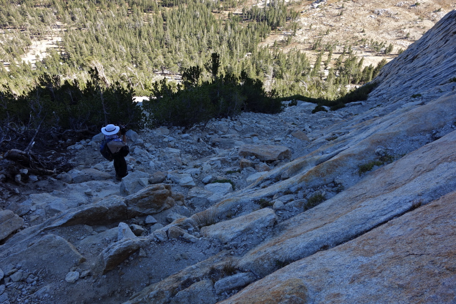 In other places the trail climbs large terraces on the face itself.