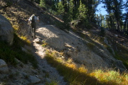 Budd Lake Trail climbs steeply over a slide-prone area along Budd Creek.