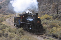 Nevada Northern Engine Nr. 40 climbs up Robinson Canyon.