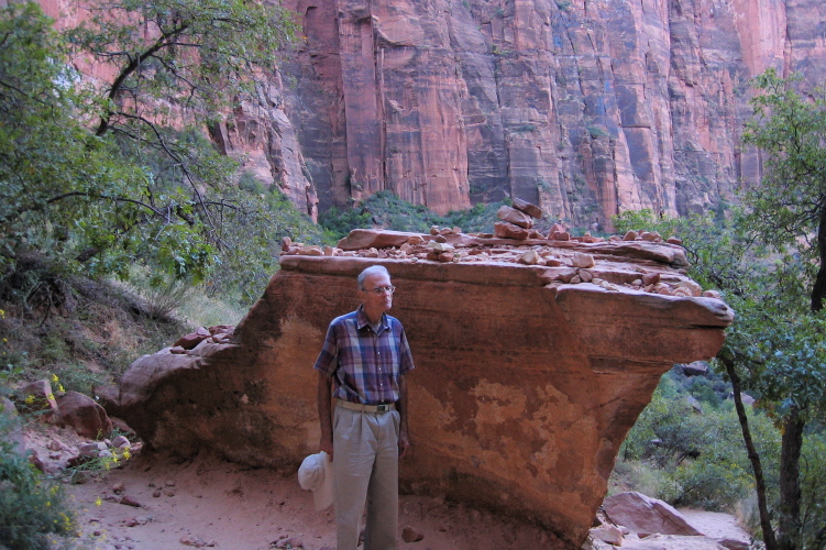 David standing in front of interesting rock on Emerald Pools Trail.