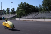 Bill takes a practice run around the track.