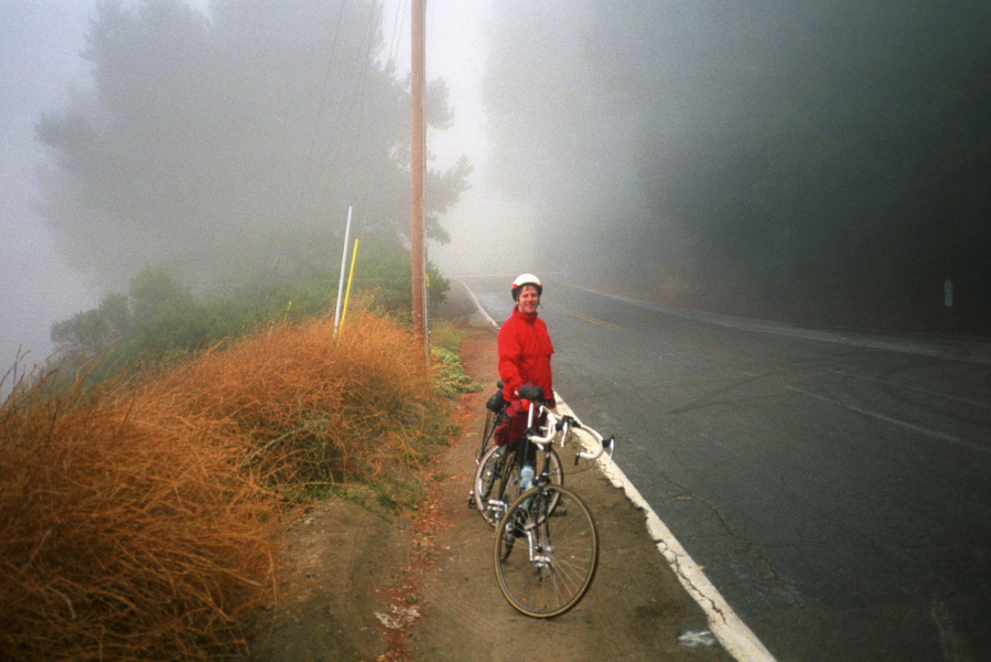 Chris at Black Rd. and Skyline Blvd. in the fog.
