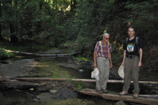 David and Bill cross Fall Creek.