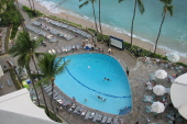 View of the pool at the Sheraton Waikiki Beach.