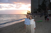 David and Kay on Waikiki Beach at sunset.