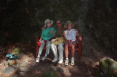 Kay, David, and Laura at the bench by Los Trancos Creek.