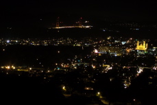 Golden Gate Bridge (left) and St. Ignatius Church (right) from Twin Peaks