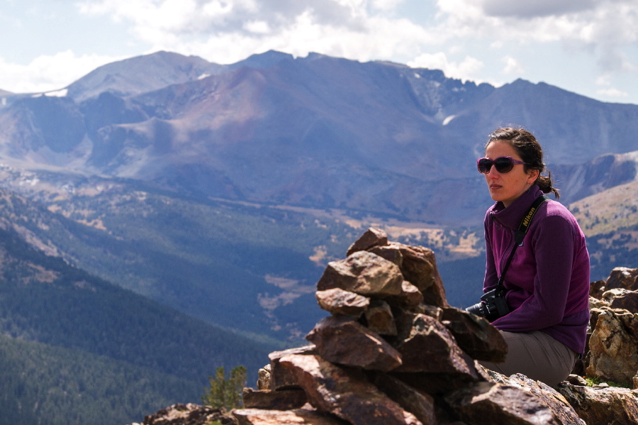 Pauline enjoys the view from the summit of Gaylor Peak.