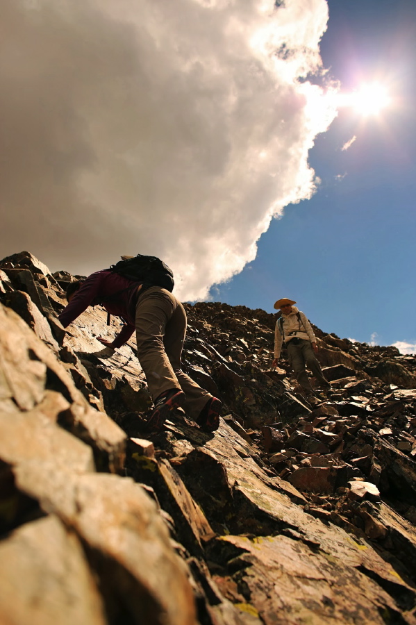 Pauline and Bill descend the north ridge.