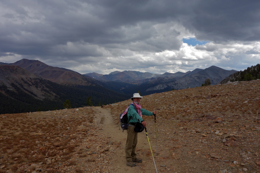 Frank is ready to head down the steep trail.