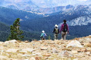 Frank, Bill, and Pauline head down to the trailhead from the pass south of Gaylor Peak.