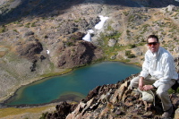 Bill on Gaylor Peak (11004ft); Upper Gaylor Lake (10510ft) is in the background.