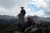 David, Padre Bill, Ron, and Stella on Gaylor Peak (11004ft).