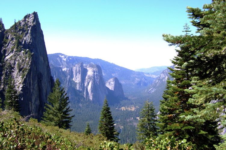 Sentinel Rock (l) and Cathedral Rocks (center).