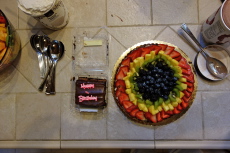 Birthday cake and fruit torte