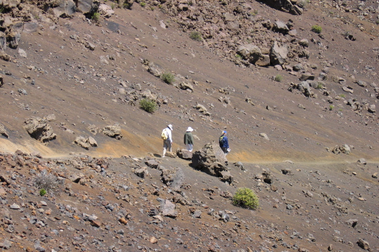 David, Kay, and Laura walk down the Sliding Sands Trail.