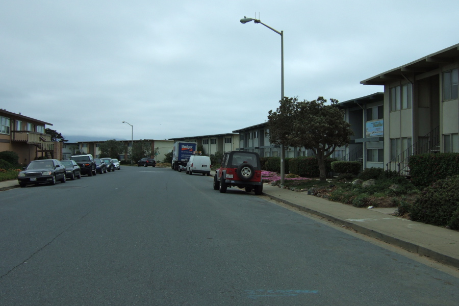 Passing by the infamous apartments on Esplanade Ave. that are falling into the Pacific Ocean