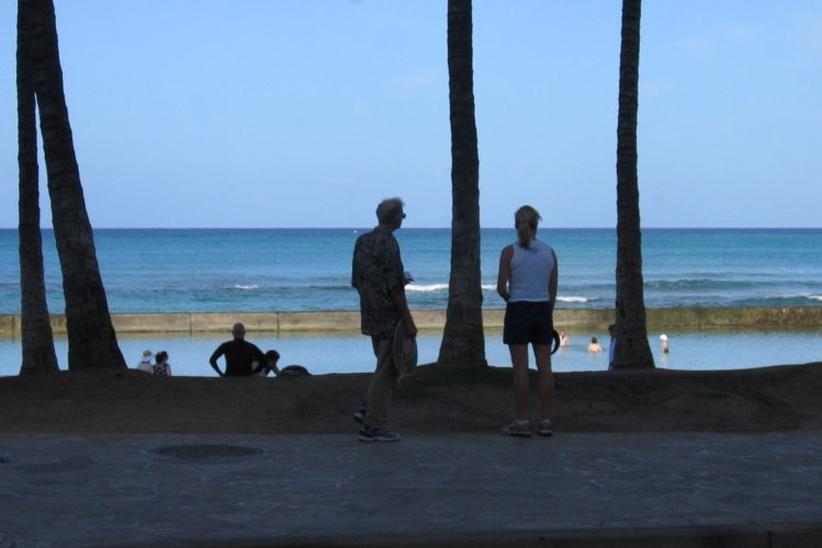 David and Laura look out over Waikiki Beach.