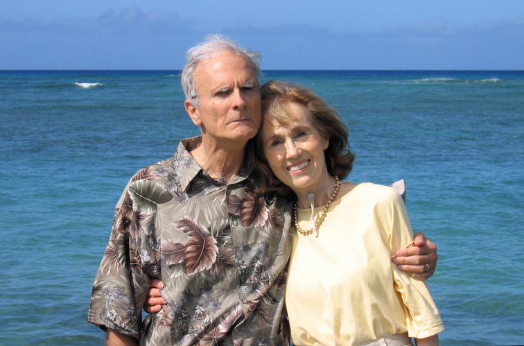 David and Kay at the end of the pier near the Hawaiiana.