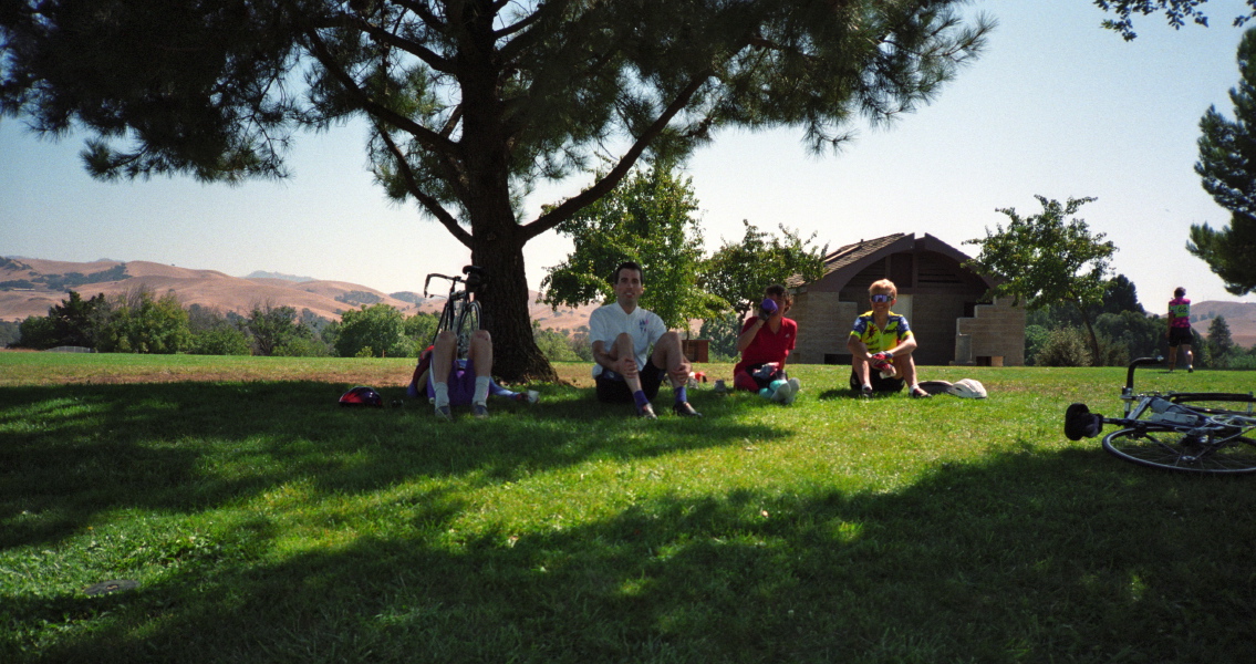 Resting in the shade at the Livermore rest stop.