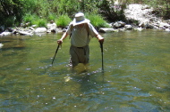 David crosses the San Lorenzo River at Rincon Trail crossing