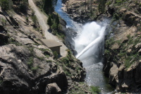 O'Shaughnessy Dam outflow from the top of the dam.