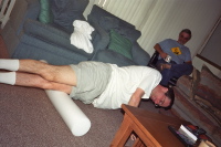 Bill demonstrates use of the foam roller.