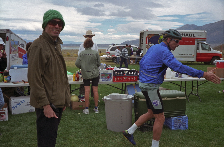 Bill at the refreshments table at the finish