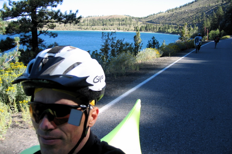 Riding past June Lake; Oh Ridge in the background.