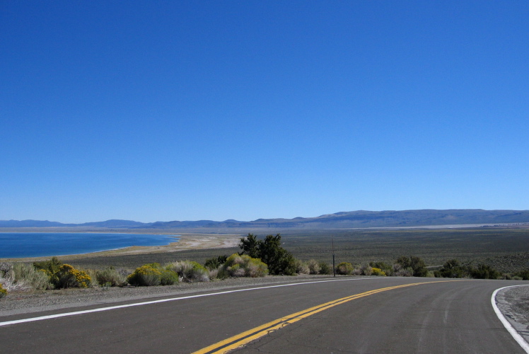 Riding CA120 east near the south shore of Mono Lake (6790ft)