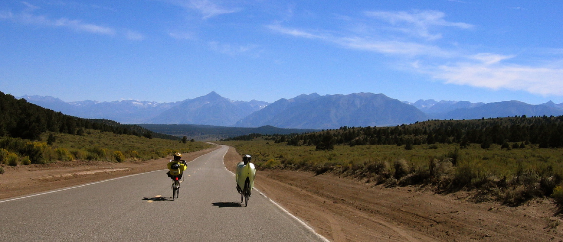 Zach and Ron descend south from Wildrose Summit on Benton Crossing Rd. (7550ft)