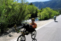 Zach Kaplan (l) and Ron Bobb ride along Rush Creek (7250ft)