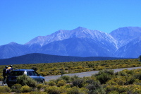 Closeup view of Boundary Peak (13110ft) and Montgomery Peak (13450ft) of the White Mountains (6580ft)