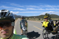 Bill, Ron, and Zach ride south on Benton Crossing Rd. near Wildrose Summit (7635ft)