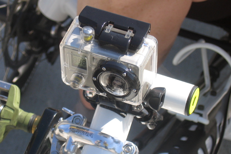 Mark King's video camera mounted to the front derailer tube.