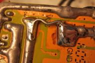 Additional shunt wire added to backside of board