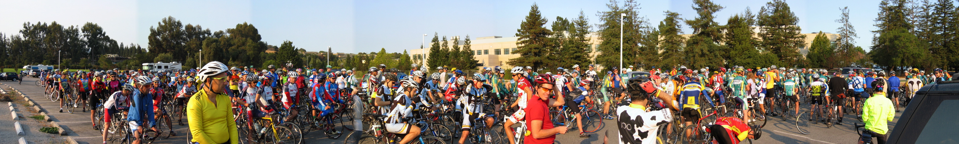 Cyclists waiting for announcements at the VA.