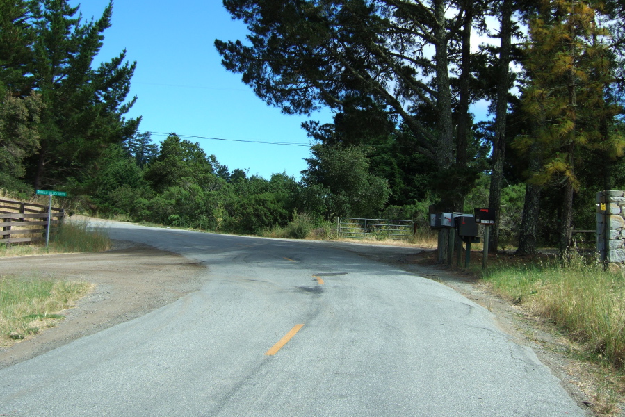 Approaching the right turn onto Camp Pomponio Road