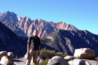 Bill in front of Mt. Emerson (13225ft) and the Piute Crags on the way down to Lake Sabrina.