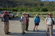 The group assembles at the Day Use parking area for North Lake.